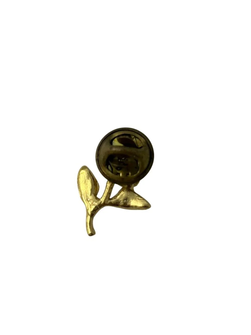 Gold Tone Rose Flower Brooch Green Enamel Leaves Red Crystal Pin Delicate